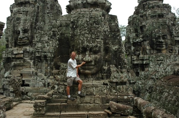 Nick Billington at the Temple of Bayon Angkor, Siem Reap, Cambodia