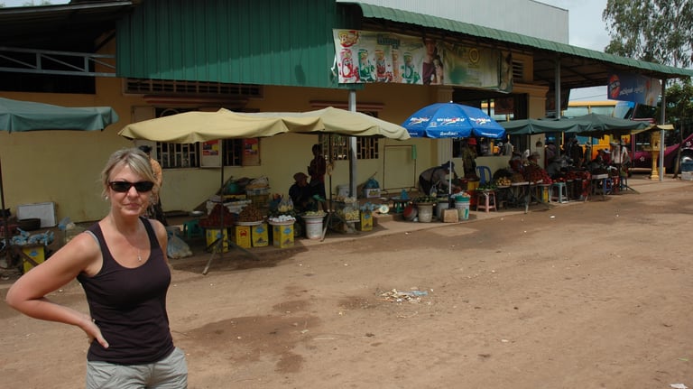 Tracey Billington at a comfort stop to Siem Reap from Phenom Penh, Cambodia
