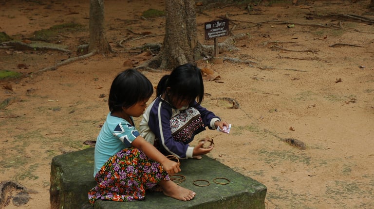 children at the Temples of Angkor, Siem Reap, Cambodia