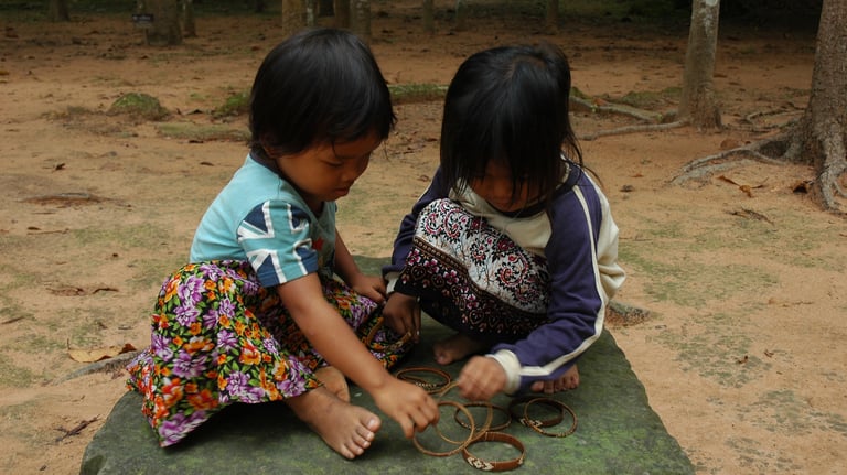children at the Temples of Angkor, Siem Reap, Cambodia