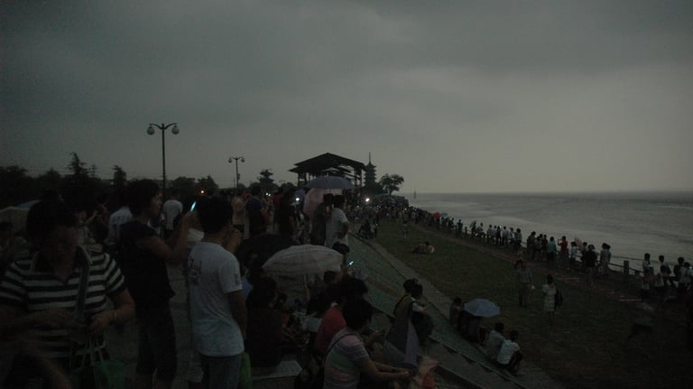 Nick and Tracey Billington in Hangzhou at the total solar eclipse, China