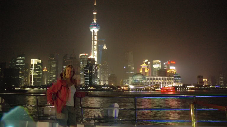Tracey Billington at Shanghai waterfront, Shanghai, China