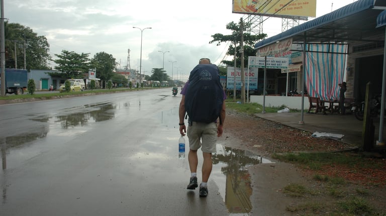 Nick Billington near the Bavet Boarder crossing  in Cambodia