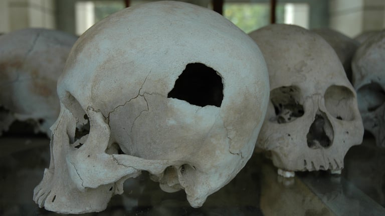 Choeung Human Skulls at the Choeung Ek Genocide Centre, Phnom Penh, Cambodia