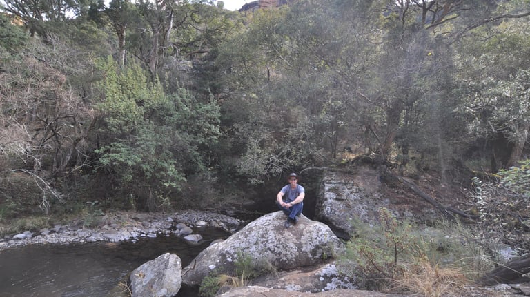 Nick Billington at the Bushmans cave walk, Giants Castle, South Africa
