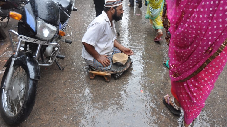 Beggars at the Ajmer Sharif Dargah, Ajmer, Rajasthan, India