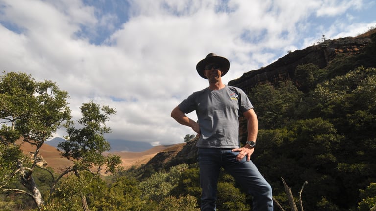 Nick Billington at the Bushmans cave walk, Giants Castle, South Africa