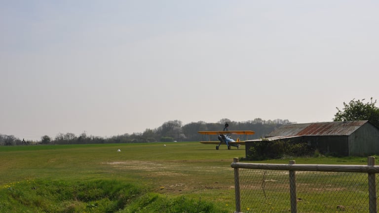 vintage Boeing Stearman biplane used for wing walking, Damyns Hall Aerodrome, London, United Kingdom