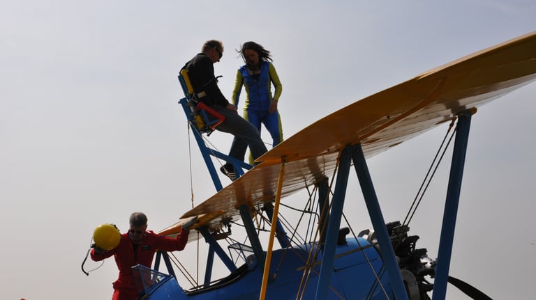 vintage Boeing Stearman biplane used for wing walking, Damyns Hall Aerodrome, London, United Kingdom