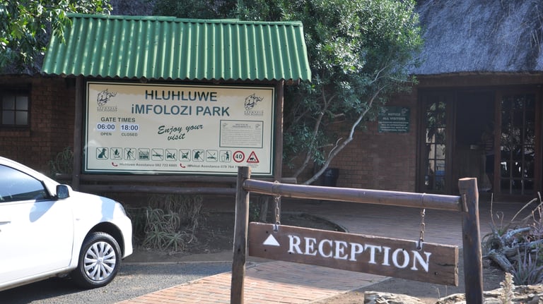 Entrance sign in the Hluhluwe and Umfolozi game park, South Africa