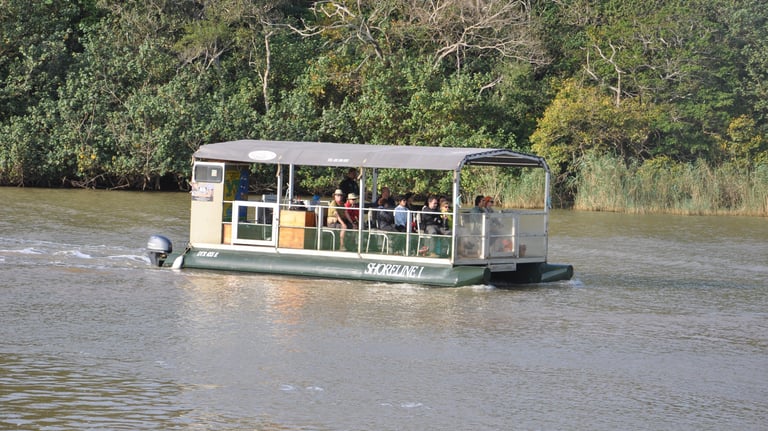 viewing pontoon near Hippos in the St Lucia Estuary, isimangaliso, South Africa