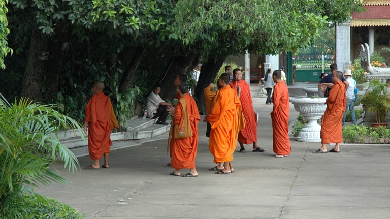 Buddhist Monks at the Royal Palace of Cambodia, Phnom Penh, Cambodia