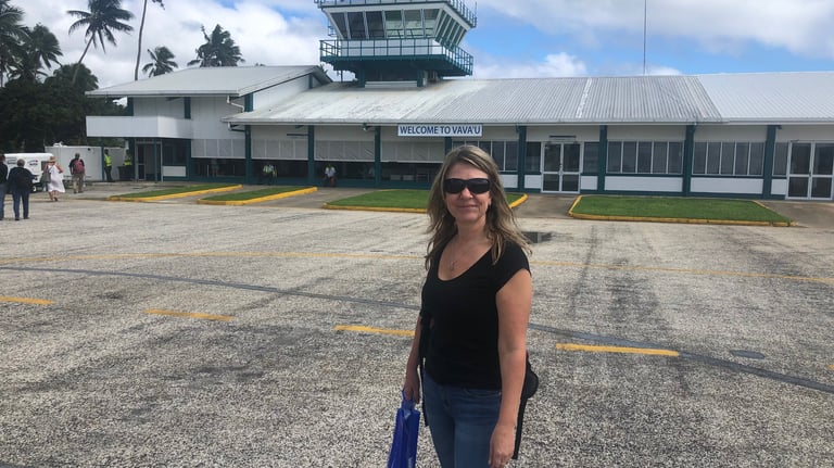 Tracey billington at vava'u airstrip, Vava'u, the Kingdom of Tonga