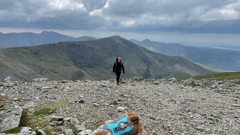 Tracey Billington reaching the top of the Carnedd mountains