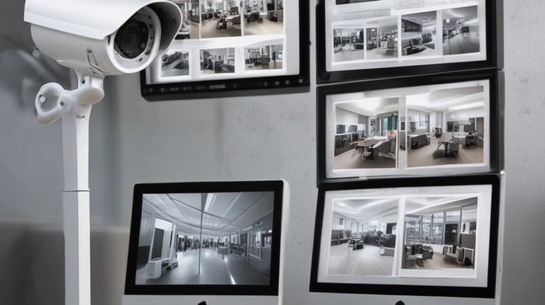 A modern digital display board features phrases promoting sustainability, future cities, and innovation. It emits a green glow against a dark background, while palm fronds partially frame the view.