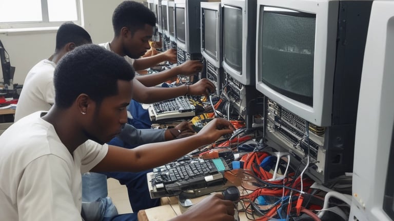 A person is working on a silver laptop with a distinctive logo, seated at a desk adorned with green moss. Decorative plants are visible in the background, conveying a natural and eco-friendly workspace atmosphere.