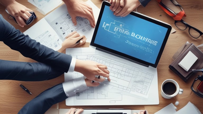 Three people are standing in front of a backdrop with Microsoft branding and the text 'Cloud stories from Norway.' Each person is positioned behind a tall round table. One table has a laptop covered in various tech-related stickers. The setting appears to be a professional or tech-related event with lights on either side.