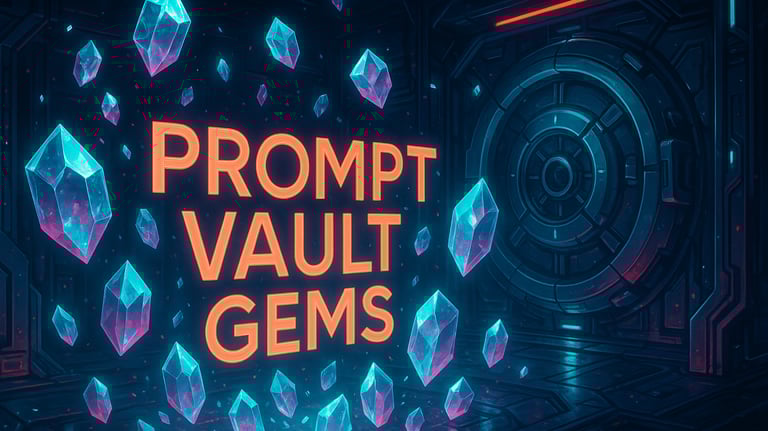 Futuristic vault with glowing gems and bold text reading “Prompt Vault Gems” for free AI prompts at PersonAI Lab.