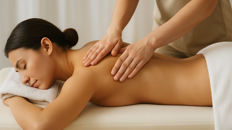 lasy laying on a massage couch receiving a full body massage