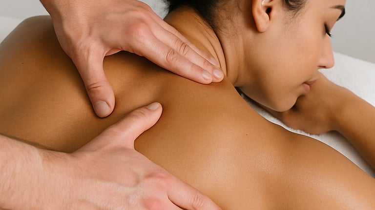 Lady relaxing receiving a shoulder massage at FS Sports Therapy
