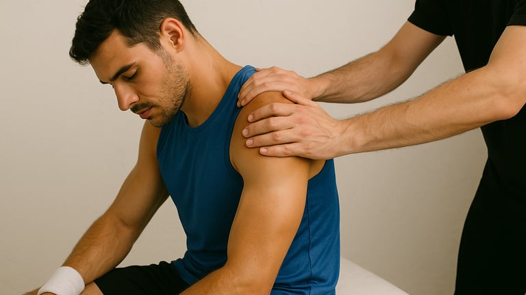 Man sitting on couch receiving a sports massage in Leicester