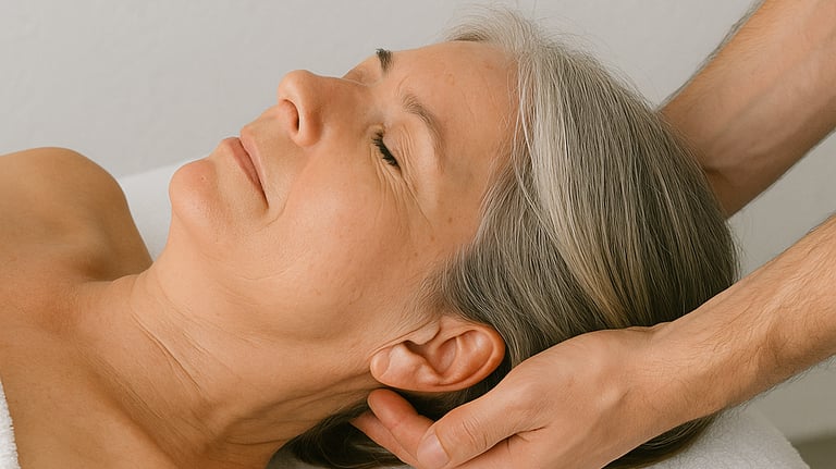 Lady receiving a massage to help alleviate the symptoms associated with menopause