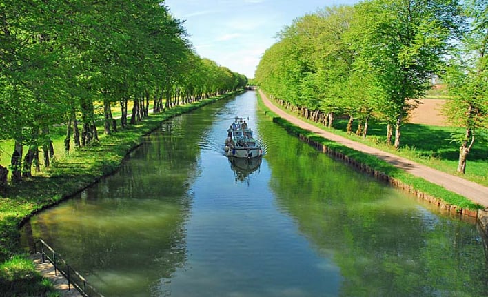Marne river canal with boat