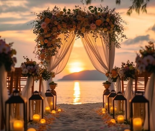 Wedding ceremony set up on a beach