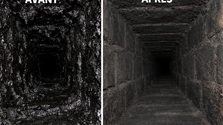 Bistre dans un conduit de cheminée avant-après débistrage professionnel