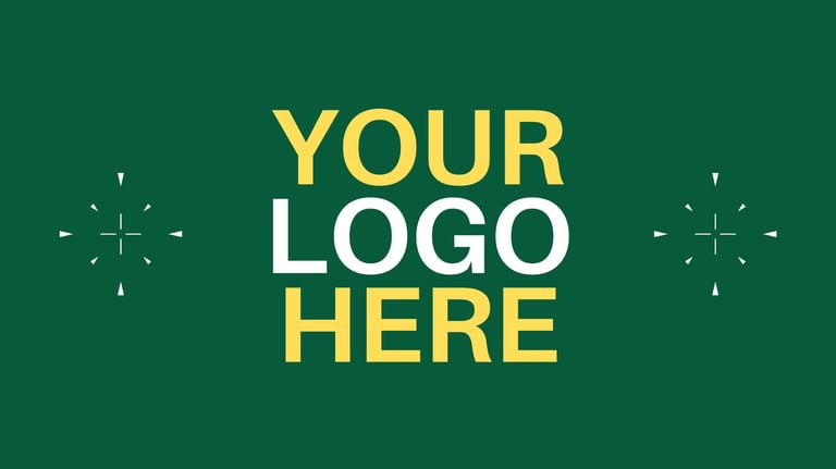 Text: Your Logo Here on green background with star burst graphics
