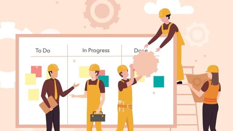 a group of people working on a project and showing the procedure