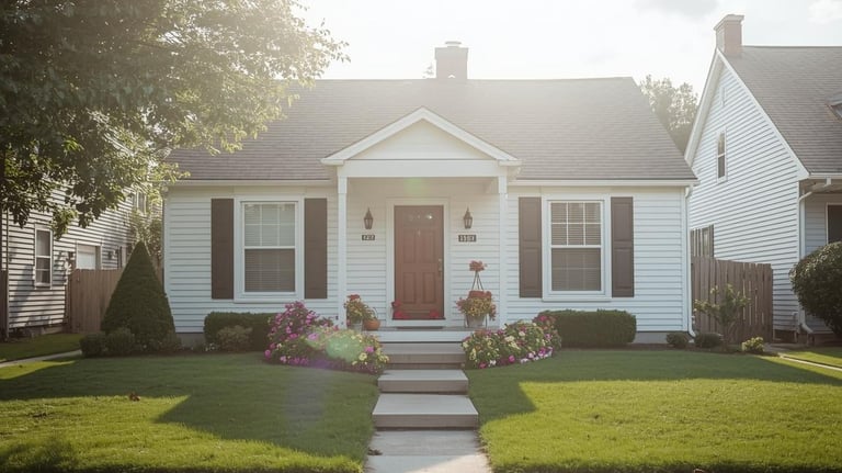 a quaint family home bathed in white light of divine protection