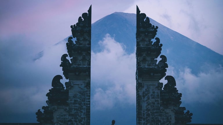 an image of a gate of spiritual significance facing Mount Agung