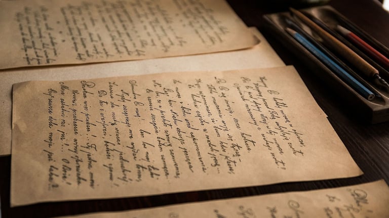 old paper with writing covering them