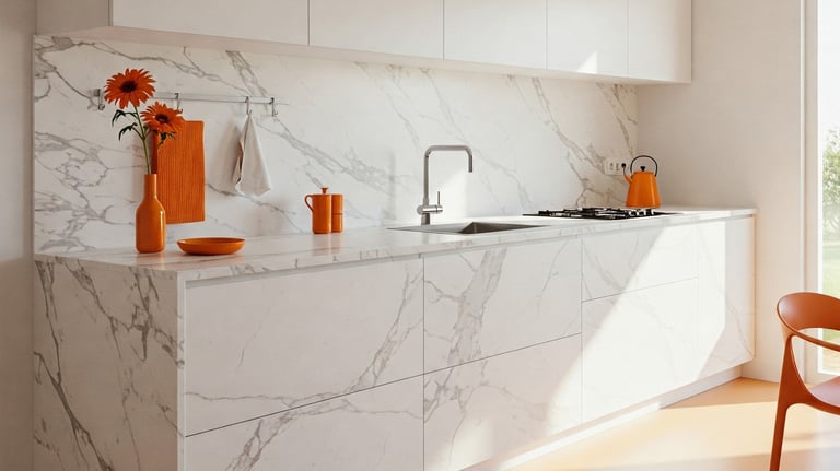 Luxury metallic epoxy kitchen countertop with marbel-like finish. durable, custom designe