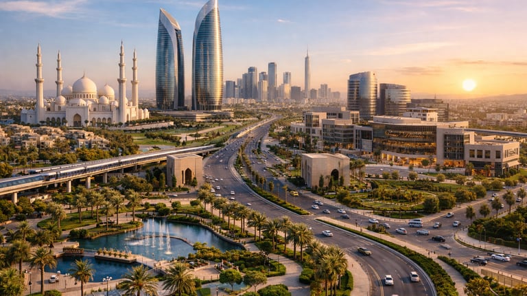 كمبوند سكني فاخر بتصميم معماري حديث ومساحات خضراء واسعة في موقع استراتيجي داخل مصر، مناسب للسكن والا