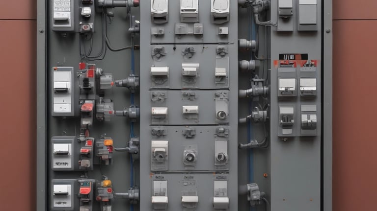 A copper drainpipe is mounted on a rough stone wall with a flared connector. The wall appears to be made of gray bricks that vary slightly in texture and color.