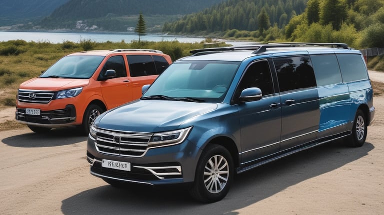 A happy family enjoying a taxi ride.