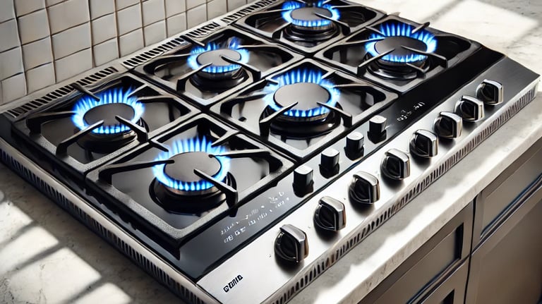a stove top with a blue flame on it