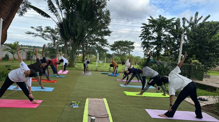 Yoga participants using props for better alignement