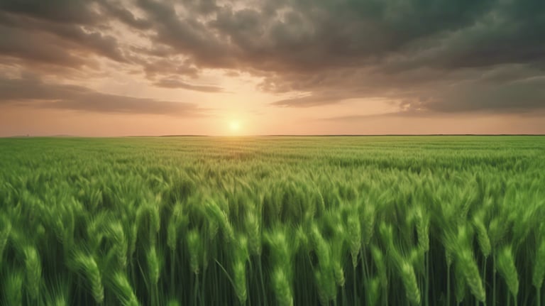 campo de cereales al atardecer