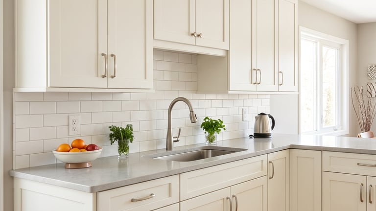 Freshly painted white kitchen cabinets by Cherek Painting
