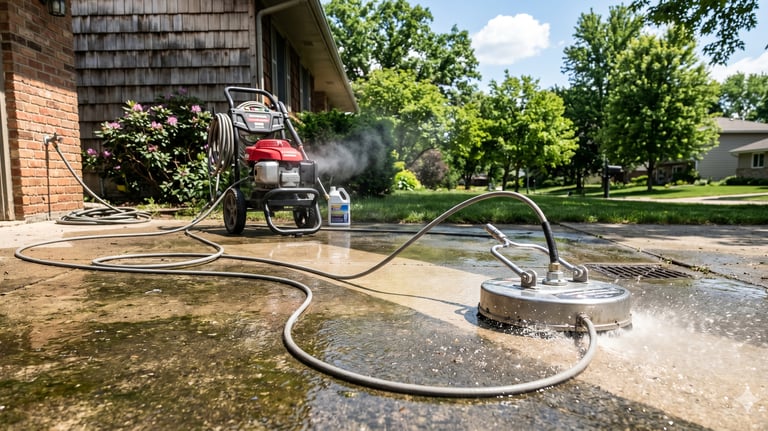 Deep-clean pressure washing service on house siding in Stoughton, WI by Cherek Painting.