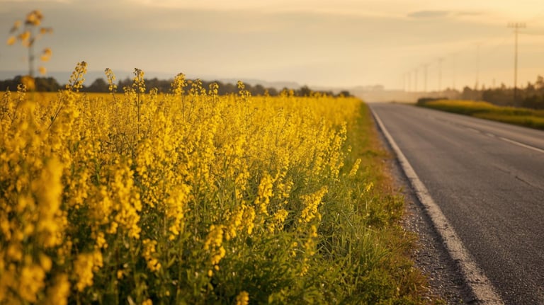 Goldenrod down a road