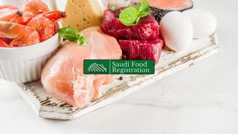 Saudi Food Registration Logo with Animal-Based Ingredients for Halal Certification 