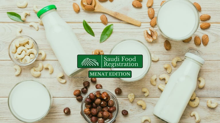 Saudi Food Registration Logo & Menat Edition with milk and protein food-based and milk background