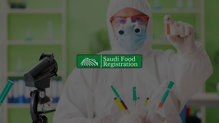 Scientist in protective gear conducting SFDA product testing in laboratory setting.