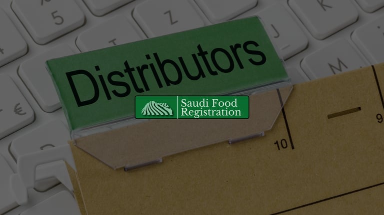 Distributor file folder with Saudi Food Registration logo, symbolizing SFDA distributor switching in Saudi Arabia.