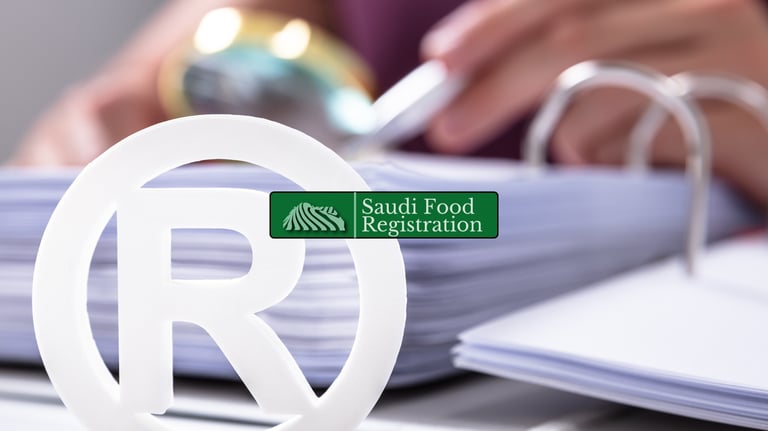 trademark document with the Saudi Food Registration logo