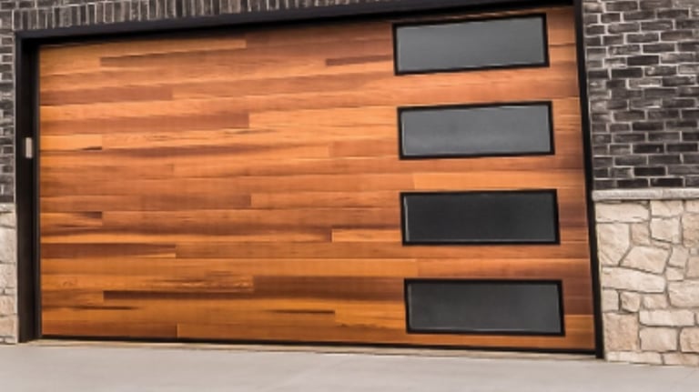 New wooden garage door installation 